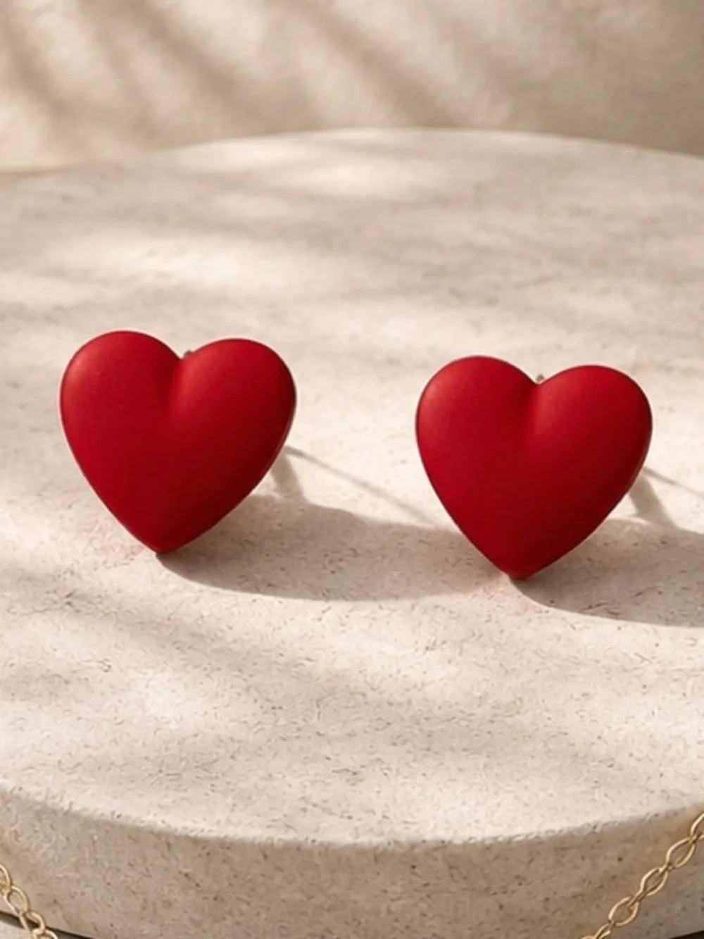Red Heart Pendant Necklace and Stud Earrings Set - Women Jewelry